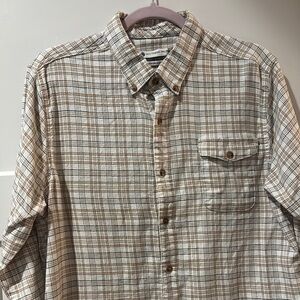 Southern Proper Checkered Button Down Shirt - Tan and White